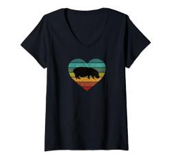 Damen Ich liebe Flusspferde Afrika Safari Vintage Retro Nilpferd T-Shirt mit V-Ausschnitt von Retro Zoo Tier Silhouetten für jung und alt