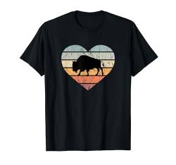 Ich liebe Bisons Silhouette Nordamerika Herz Wildnis Wisent T-Shirt von Retro Zoo Tier Silhouetten für jung und alt