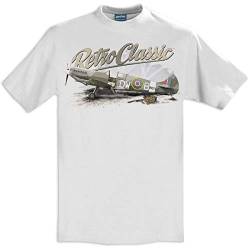 RetroClassic Herren T-Shirt Supermarine Spitfire Fighter Flugzeug Gr. M, weiß von RetroClassic