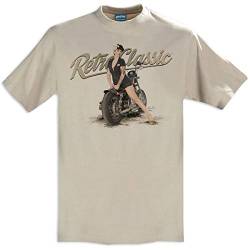 RetroClassic Sportster Bobber Motor Bike und Miss Lady Allure T-Shirt mit Rundhalsausschnitt für Herren Gr. L, sand von RetroClassic