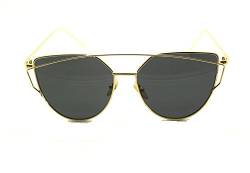 RetroUV® Twin-Träger klassische Frauen Metallrahmen Spiegel Sonnenbrille Cat Eye Brillenmode (Gold Rahmen/Grau Linse) von RetroUV