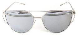 RetroUV® Twin-Träger klassische Frauen Metallrahmen Spiegel Sonnenbrille Cat Eye Brillenmode (Silber Rahmen/Silber Linse) von RetroUV