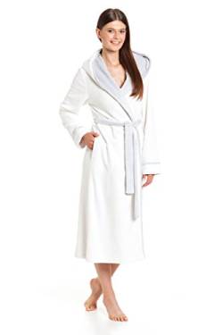 Revise Damen Morgenmantel – Bademantel RE-611 - Warm und Flauschig - Weiß Grau – M von Revise