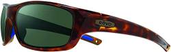 Revo Jaspis-Sonnenbrille: Polarisierte Kristallglaslinsen mit großem rechteckigem Wickelrahmen, Tortoise-Rahmen mit rauchgrünen Linsen von Revo