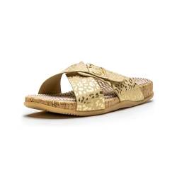 Revs Arkaig, Premium Fußreflexzonenmassage, Massage & Akupressur-Sandalen mit Gekreuzte Riemen für Damen, Gold Gepard 38EU von Revs