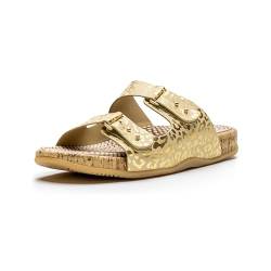 Revs Shiel, Premium Reflexzonenmassage & Akupressur Sandalen mit Doppelriemen für Damen, Gold Gepard 38EU von Revs