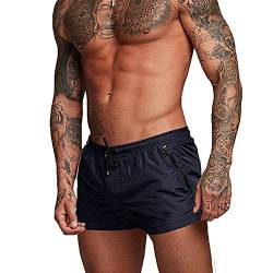 Rexcyril Herren Athletic Gym Workout Shorts 7,6 cm schnell trocknend Running Bodybuilding Kurze Shorts mit Futter und Reißverschlusstaschen, navy, Mittel von Rexcyril