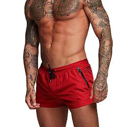 Rexcyril Herren Athletic Gym Workout Shorts 7,6 cm schnell trocknend Running Bodybuilding Kurze Shorts mit Futter und Reißverschlusstaschen, rot, Klein von Rexcyril