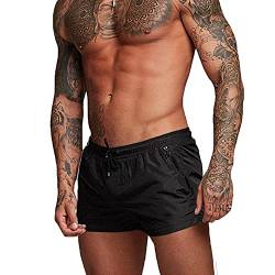 Rexcyril Herren Athletic Gym Workout Shorts 7,6 cm schnell trocknend Running Bodybuilding Kurze Shorts mit Futter und Reißverschlusstaschen, schwarz, Groß von Rexcyril