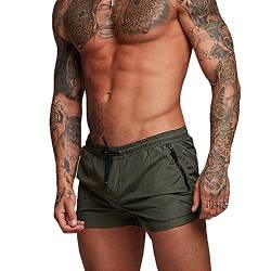 Rexcyril Herren-Sport-Shorts, 7,6 cm, schnelltrocknend, Laufen, Bodybuilding, kurze Shorts mit Futter und Reißverschlusstaschen, armee-grün, X-Groß von Rexcyril