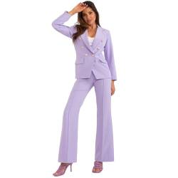 Rey's Elegant Damen Anzug mit weiten Hosen und einem zweireihigen Blazer, Business elegant Set, Violett von Rey's