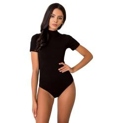 Rey's Schwarzes Damen body mit kurzem Arm und Rollkragen, Damenbody mit Hakenverschluss - S von Rey's