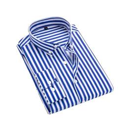 Männer Gestreifte Lange Ärmel Kleid Shirts Casual Männlichen Umlegekragen Knöpfe Hemd Tops, Blau, X-Large von Rfmfkkg