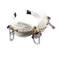 Rfmfkkg Damen Slippery Tuch Strass Perle Quaste Stirnband Catwalk Haarschmuck Headwear 4 von Rfmfkkg