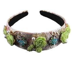 Rfmfkkg Damen Vintage Haarschmuck Handgemachte Große Blume Stirnband Strass Haarband Kopfschmuck Hochzeit 2 von Rfmfkkg