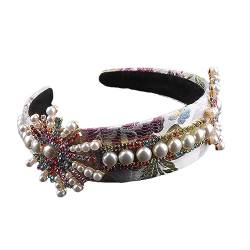 Rfmfkkg Handgefertigte gepolsterte Kopfbedeckung Kristall Perle Barock Stirnband Vintage Frauen Braut Haarschmuck 1 von Rfmfkkg