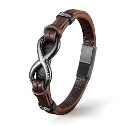RhanY Männer Lederarmbänder Schwarz personalisierte braune Infinity Leder geflochtene Armband mit Namen zu meinem Mann für immer miteinander verbunden Armband (Braun) von RhanY