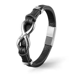 RhanY Männer Lederarmbänder Schwarz personalisierte braune Infinity Leder geflochtene Armband mit Namen zu meinem Mann für immer miteinander verbunden Armband (Schwarz) von RhanY