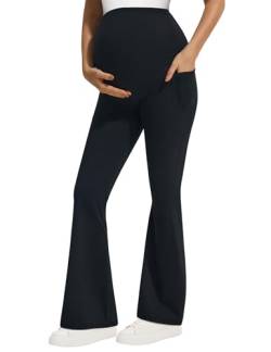 Rheane Damen Schwangerschafts-Leggings mit geheimer Passform, über dem Bauch, butterweich, mit Taschen, Workout, Yoga, Freizeit, Schwarz, X-Groß von Rheane