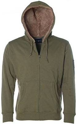 RHODE ISLAND Herren Outdoor Sweatjacke mit Kapuze Teddyfell gefüttert Oliv M von Rhode Island