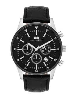 Rhodenwald & Söhne Goodwill Herrenuhr Chronograph Edelstahl bi-Color schwarz 5 ATM Präzisions-Quarzwerk Stoppuhr Totalisatoren Lederarmband schwarz - Quarzuhr Echtleder-Armband Armbanduhr analog von Rhodenwald & Söhne