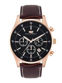 Rhodenwald & Söhne Goodwill Herrenuhr Chronograph Edelstahl roségold schwarz 5 ATM Präzisions-Quarzwerk Stoppuhr Totalisatoren Lederarmband dunkelbraun - Armbanduhr Quarzuhr Echtlederarmband Echtleder von Rhodenwald & Söhne