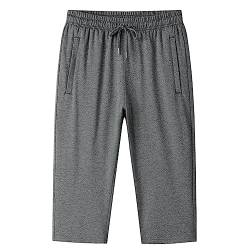 Rhomba Herren 3/4 Trainingshose Jogging Hose Capri Gym Fitness Short Kurze Mit Rv-Taschen Und Kordelzug Einfarbig Modern Frühling Sommer Sporthose B-Dark Grey 3XL von Rhomba