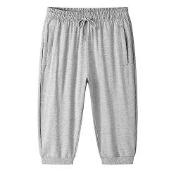 Rhomba Herren 3/4 Trainingshose Jogging Hose Capri Gym Fitness Short Kurze Mit Rv-Taschen Und Kordelzug Einfarbig Modern Frühling Sommer Sporthose F-Light Grey1 4XL von Rhomba