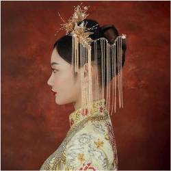 Chinesischer Hanfu-Haarschmuck, Haarstäbchen, chinesischer Haarschmuck for Frauen, Vintage-Hanfu-Perle, goldene Quaste, Ohrring, Kopfbedeckung, Dekor, Schmuck, goldfarbene Kopfbedeckungen (Farbe: hell von RiJpex