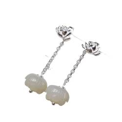 Ohrringe for Damen,Ohrringe,Lange Ohrringe S925 Sterling Silber Retro Weibliche Lotus Jade Knospe Dual-Use-Charme Ethnischer Stil Elegantes Temperament Chinesisches Altes Handwerk Geschenk von RiJpex