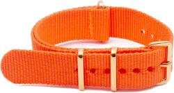 RiJpex Nylon-Uhrenarmband, Canvas-Uhrenarmband, Nylon-Uhrenarmband, goldene Schnalle, NATO-Armband, 18 mm–24 mm, gestreiftes Band, Herren- und Damenuhr, Ersatzzubehör (Color : Orange, Size : 18mm) von RiJpex