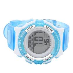 RiToEasysports Digitale Chronographenuhr, Mädchen-Studentin, Elektrisch, Wasserdicht, PU-Armband für Schwimmsport, mit Buntem Nachtlicht-Alarm (Blau) von RiToEasysports