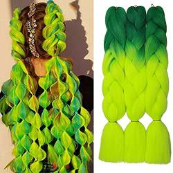 Haarverlängerung 60cm Crochet Braids Two Tone Ombre Braiding Haar Synthetik Braid 3 Pcs /300g - Dunkelgrün bis Gelbgrün von Rich Choices
