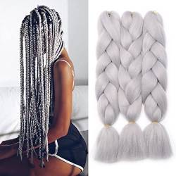 Haarverlängerung 60cm Crochet Braids Two Tone Ombre Braiding Haar Synthetik Braid 3 Pcs /300g - Silber-Grau von Rich Choices