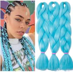 Haarverlängerung 60cm Crochet Braids Two Tone Ombre Braiding Haar Synthetik Braid 3 Pcs /300g - hellblau von Rich Choices