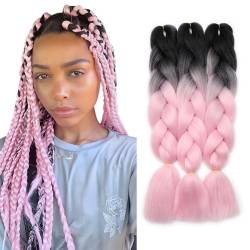 Haarverlängerung 60cm Crochet Braids Two Tone Ombre Braiding Haar Synthetik Braid 3 Pcs /300g - schwarz bis pink von Rich Choices