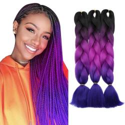 Haarverlängerung 60cm Crochet Braids Two Tone Ombre Braiding Haar Synthetik Braid 3 Pcs /300g - schwarz bis purpurrot bis dunkelblau von Rich Choices