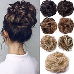 Hair Extensions Haarteil Haargummi Dutt Gewellt Natürlich wie Echthaar Haarverlängerung Hochsteckfrisuren Unordentlicher Ponytail VOLUMINÖS Haargummi Dunkelbraun von Rich Choices