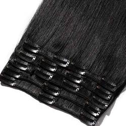 Rich Choices Clip in Extensions Echthaar Hair Extensions Echthaar Clip in Extensions Natürliche Echthaar Haarverlängerung Echthaar für komplette Glatt 33cm-80g ##1 Schwarz von Rich Choices