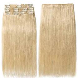 Rich Choices Clip in Extensions Echthaar Hair Extensions Natürliche Echthaar Dick Weft Double Wefts 8 Tressen 18 Clips Glatt 35cm-120g #613 Hell-Lichtblond von Rich Choices