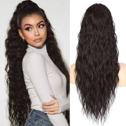 Rich Choices Ponytail Extension 81cm Haarteil Zopf Extension Pferdeschwanz mit KordelzugHaarteil Echthaar Haarverlängerung Fake Zopf Pony Afro Haarzopf - Dunkelbraun von Rich Choices