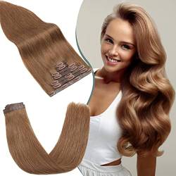 Rich Choices clip in Extensions Echthaar 100% Remy Echthaar Haarverlängerung für komplette 7 Tressen 115g glatt Haarteile Dicke (45cm - #6 Hellbraun) von Rich Choices