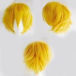 Unisex Short Cosplay Volle Perücken Natürliche Schicht Glattes Haar Anime Party Perücke Kostüm Für Frauen Männer Jungen Mädchen Gelb von Rich Choices