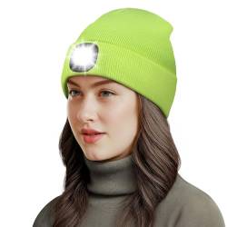 Richaa Geschenke für Frauen Weihnachten Mütze mit LED Licht Damen Wiederaufladbare LED Mütze Herren Winter Beanie Gelb Stirnlampe Lustige Kleine Geschenke für Mama Freundin Paare Oma von Richaa