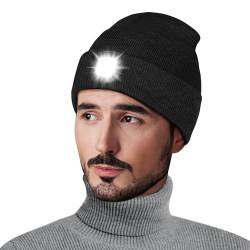 Richaa Geschenke für Männer Weihnachten Mütze mit LED Licht Herren Wiederaufladbare LED Mütze Damen Winter Beanie Schwarz Stirnlampe Lustige Kleine Geschenke für Papa Freundin Paare von Richaa