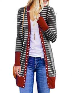 RichCoco Damen Strickjacke mit Knopfleiste, langärmelig, Oberbekleidung, einfarbig, gerippt, vorne offen, Winered Long, Groß von Richcoco