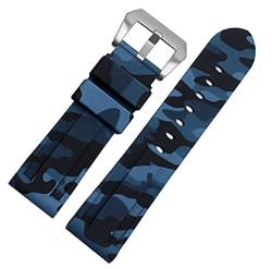 Richie strap 24 mm Camouflage Taucher Gummi Silikon Uhrenarmband PVD Tang-Schnalle Armband passend für Panerai Luminor, Blau (Silver Buckle), Taucher von Richie strap
