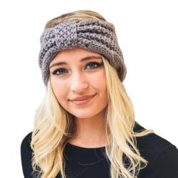 Winter Woll-Stirnband für Frauen und Mädchen, gestrickt, Schleife, Haarband für Spa, lässiger Ohrenwärmer Ohrenschützer (Grau, Freesize) von Richmen