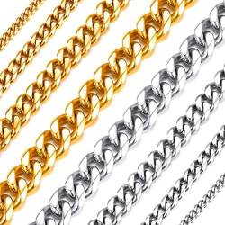 Richsteel 6mm breit 71cm herren Männer Kette edelstahl Panzerkette Halskette massive Gliederkette Punk Cuban Link Chain Partnerkette Freundschaftskette von Richsteel