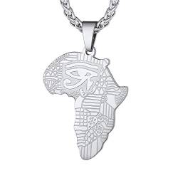 Richsteel Afrika Karte Horusauge Anhänger Herren Halskette mit Afrikanische Karte Anhänger 55cm+5cm Weizenkette von Richsteel